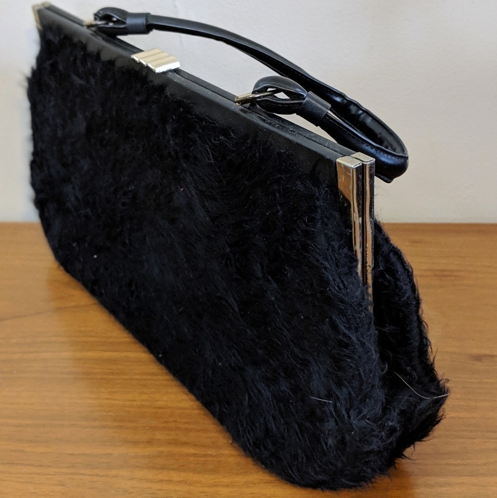 Vintage Large Black Faux Fur Purse